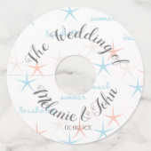 Zeeschelpen Stervis Strand Bruiloft- Koppelnamen Wijnglaslabel (Voorkant)