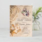 Zeeschelpen Touw Zand Bourgondië Bloemen Vrijgezel Kaart (Staand voorkant)