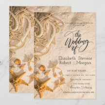 Zeeschelpen Touw Zand Bruiloft Uitnodiging