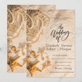 Zeeschelpen Touw Zand Bruiloft Uitnodiging