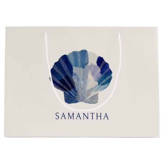 Zeeschelpen Trouwbellen Blauwe Strandfeest Gast Groot Cadeauzakje (Voorkant)