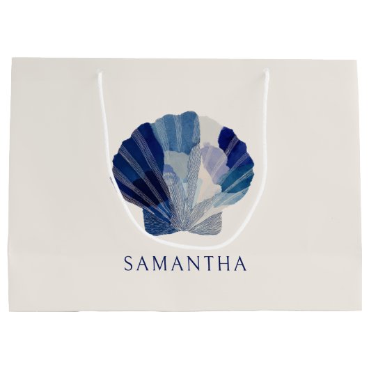 Zeeschelpen Trouwbellen Blauwe Strandfeest Gast Groot Cadeauzakje (Achterkant)