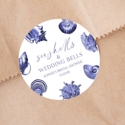 Zeeschelpen & Trouwbellen Elegante Bruiloftsdouche Ronde Sticker