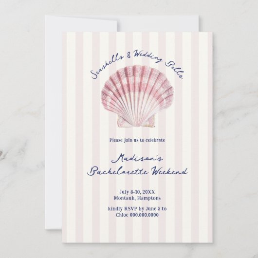 Zeeschelpen & Trouwbellen Roze Marine Bachelorette Kaart (Voorkant)