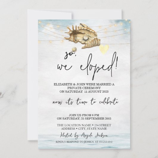 Zeeschelpen, Trouwlocatie aan zee met snoerlampjes Kaart (Voorkant)