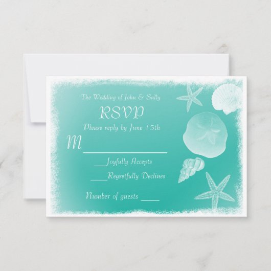 Zeeschelpen & Turquoise Strand RSVP kaart (Voorkant)