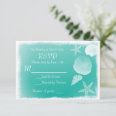 Zeeschelpen & Turquoise Strand RSVP kaart (Staand voorkant)