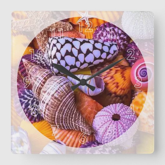 Zeeschelpen Vierkante Klok (Voorkant)
