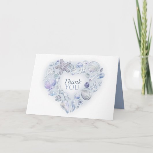 Zeeschelpen waterverf blauw binnen foto dank u kaart (Voorkant)