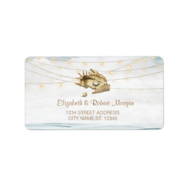 Zeeschelpen,Zee,Kerstverlichting Script Trouwfeest Etiket