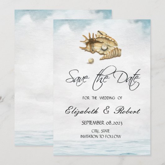 Zeeschelpen,Zee,Script Save The Date (Voorkant / Achterkant)