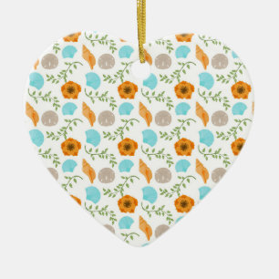 Zeeschelpen Zee Slak Oranje Bloem Groene Bladeren Keramisch Ornament