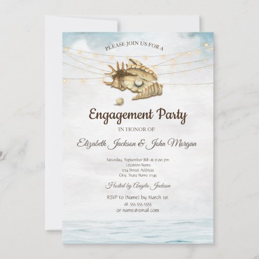 Zeeschelpen,Zee,Slingerlampen Script Trouwdag Kaart (Voorkant)