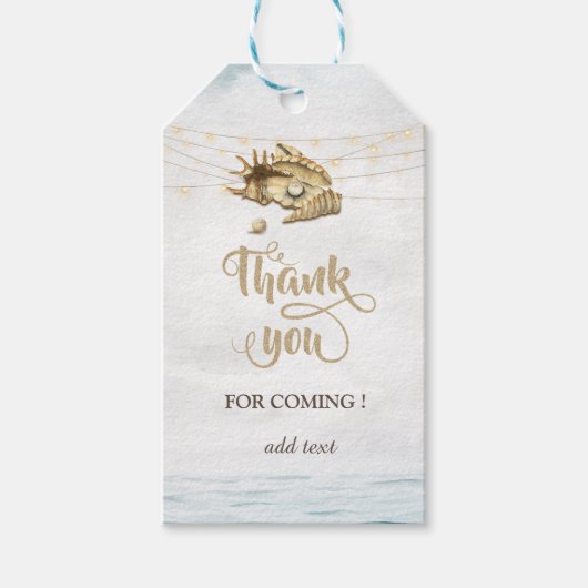 Zeeschelpen,Zee,Slingerlichten Script Cadeaulabel (Voorkant)