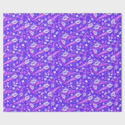 Zeeschelpen Zeeslagers Nautical Pattern Ultramarin Cadeaupapier (Vlak)