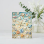 Zeeschelpen Zeester Kust Strand Nautilus Kunst Briefkaart (Staand voorkant)