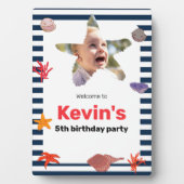 Zeeschelpen, zeesterren en koraal op nautische str fotoplaat (voorkant)