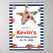 Zeeschelpen, zeesterren en koraal op nautische str poster (Voorkant)