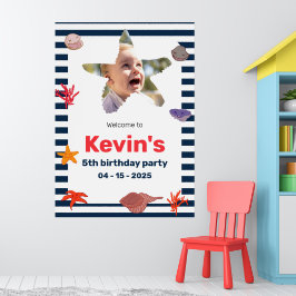 Zeeschelpen, zeesterren en koraal op nautische str poster