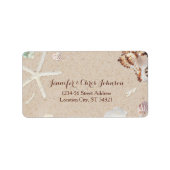 Zeeschelpen & zeesterren op het strand trouwadres etiket (Voorkant)