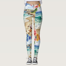 Zeeschelpen Zeesterren Over Het Zandpatroon Leggings