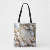 Zeeschelpen Zeesterren Parels Wit Zand Driftwood Tote Bag (Voorkant)