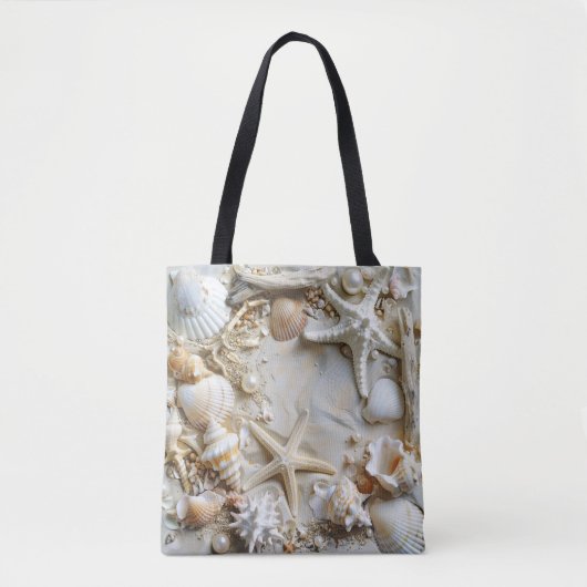 Zeeschelpen Zeesterren Parels Wit Zand Driftwood Tote Bag (Voorkant)