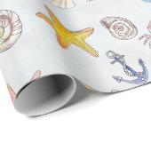 Zeeschelpen Zeesterren Waterverf Patroon Cadeaupapier (Rol Hoek)