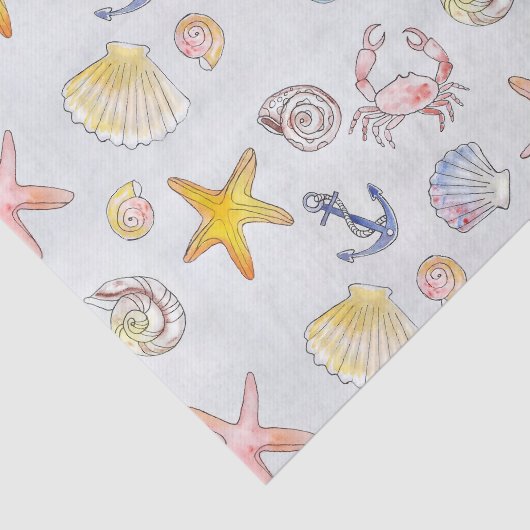 Zeeschelpen Zeesterren Waterverf Patroon Tissuepapier (Detail)