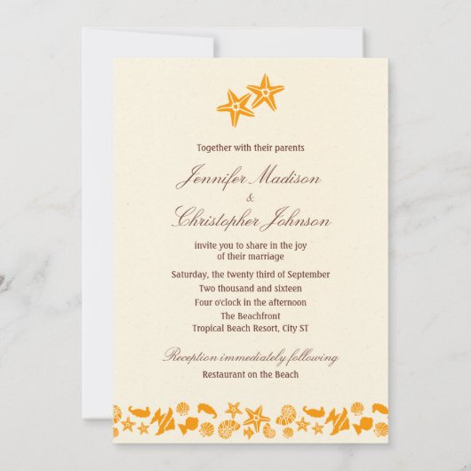 Zeeschelpen & Zeestervis Hart Zomer Strand Bruilof Kaart (Achterkant)