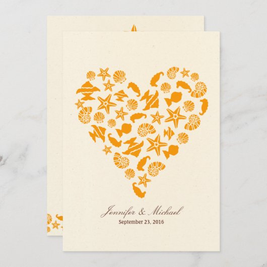 Zeeschelpen & Zeestervis Hart Zomer Strand Bruilof Kaart (Voorkant / Achterkant)