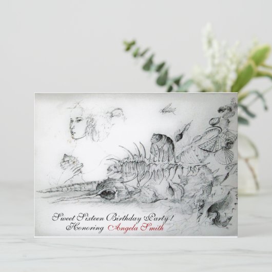 ZEESCHELPEN ZOETE ZESTIEN FEESTJE,Ruby Monogram Go Kaart (Staand voorkant)