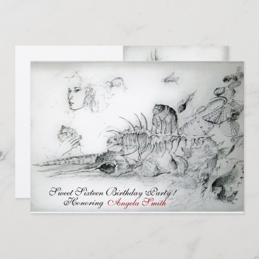 ZEESCHELPEN ZOETE ZESTIEN FEESTJE,Ruby Monogram Go Kaart (Voorkant / Achterkant)