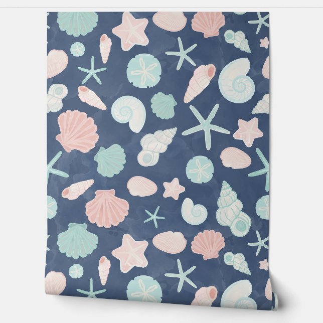zeeschelpenpatroon behang (Afrollen)