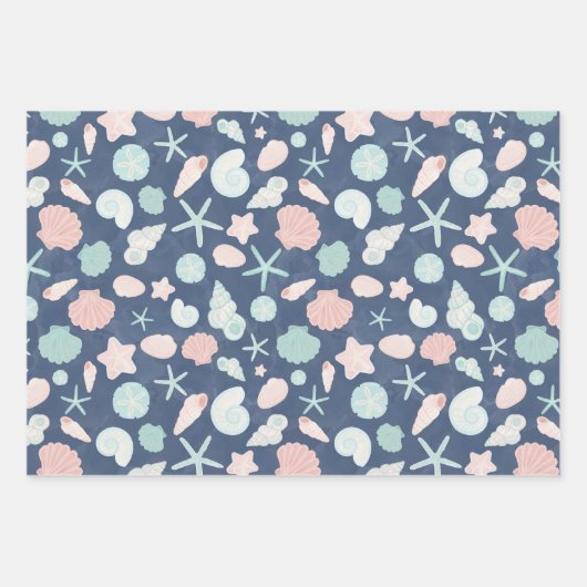 zeeschelpenpatroon inpakpapier vel (Voorkant)