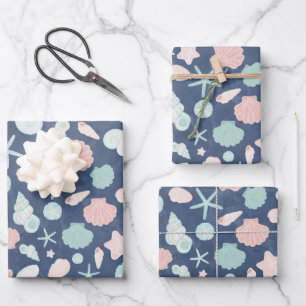 zeeschelpenpatroon inpakpapier vel