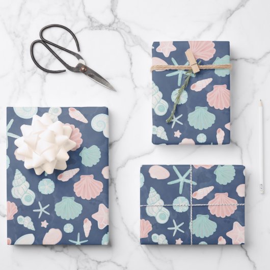 zeeschelpenpatroon inpakpapier vel (Voorkant)