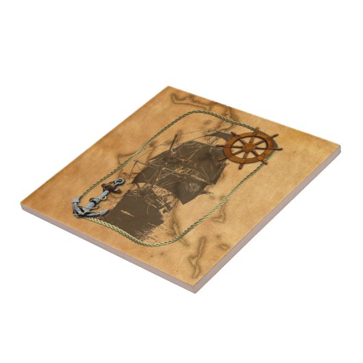 zeeschepen en kaarten tegeltje (Zijkant)