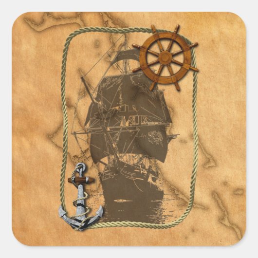 zeeschepen en kaarten vierkante sticker (Voorkant)