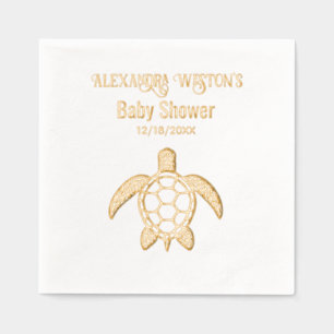 Zeeschildpad #5 Baby Shower Feest Naam Datum Folie Servetten