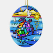 Zeeschildpad (#8 - met duif) keramisch ornament (Rechts)