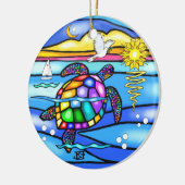 Zeeschildpad (#8 - met duif) keramisch ornament (Links)