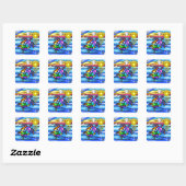 Zeeschildpad (#8 - met duif) vierkante sticker (Vel)