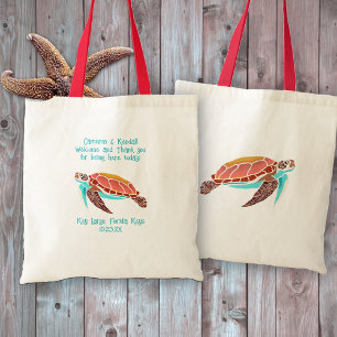 Zeeschildpad aangepaste tekst trouwontvangst tote bag