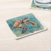 Zeeschildpad Aquarel Kartonnen Onderzetters (Schuin)