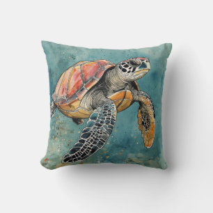 Zeeschildpad Aquarel Kussen