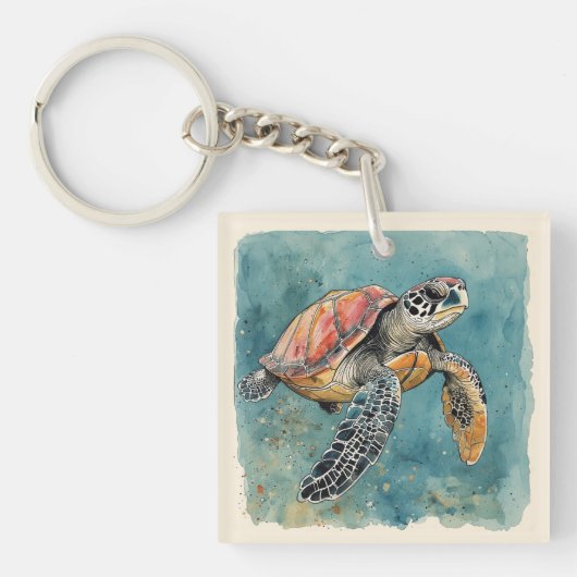 Zeeschildpad Aquarel Sleutelhanger (voorkant)