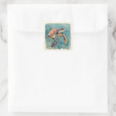 Zeeschildpad Aquarel Vierkante Sticker (Tas)