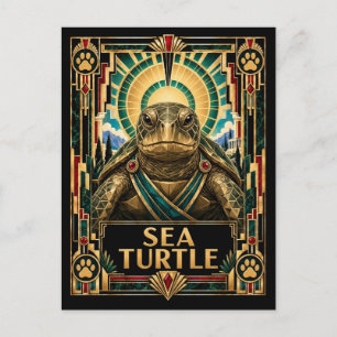Zeeschildpad, Art Deco Wildlife Briefkaart