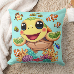Zeeschildpad Baby Gelukkig en Schattig Karakter Kussen